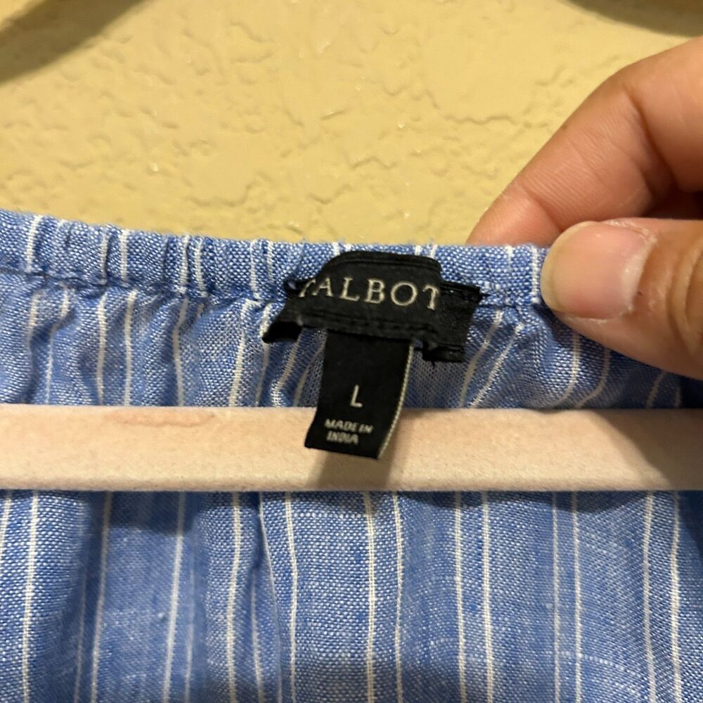 Talbots Vertical Striped Button-Front Peasant Blouse - Picture 5 of 6